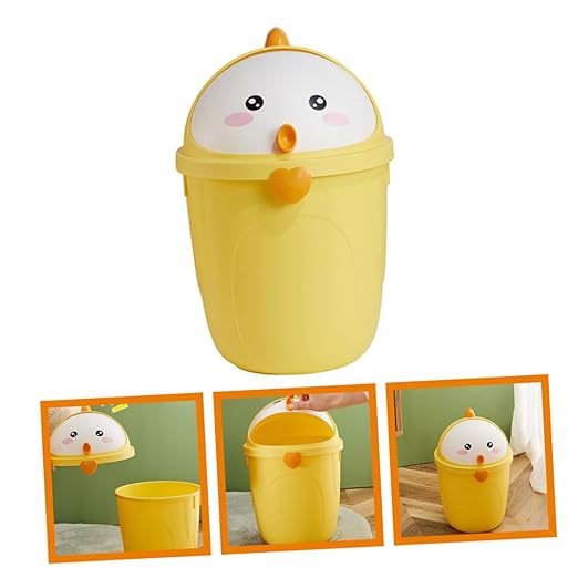 VILLCASE Chick Style Trash Can with Lid Sturdy Material Small Wastebasket for Bedroom Office Desk Use Convenient Home Garbage Bin Large Capacity Cartoon Design