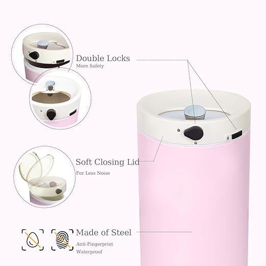 Diaper Pail Diaper Pail Odor Locking with Childproof Lock Stainless Steel Garbage Pail with lid 15 Liter/ 4 Gallon Baby Diaper Trash Can with Removal Inner Liner Pink