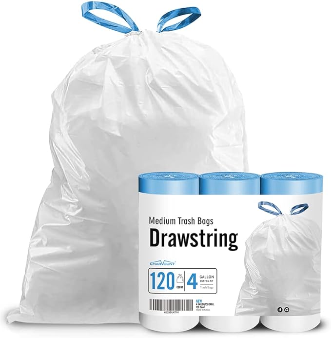 Charmount 120 Count 4 Gallon Drawstring Small Trash Bags/ 270 Counts Large Dog Poop Bags with Handles Bundle