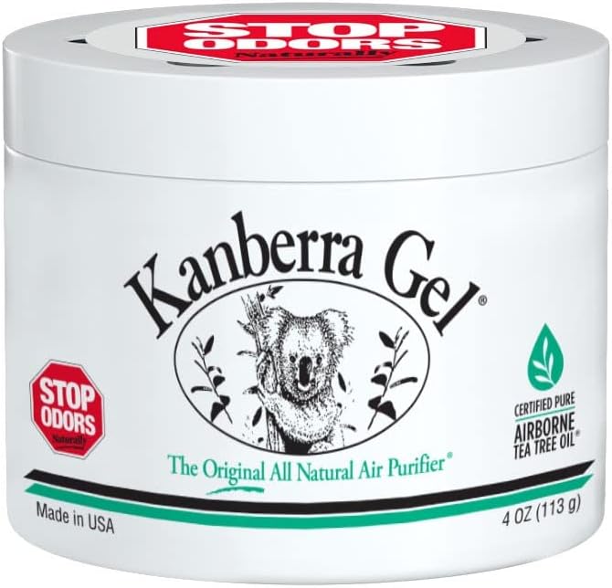 Kanberra Gel 4oz - All-Natural Odor Eliminator &amp Air Freshener for Home Car RV Boat Gym Bag | Eco-Friendly Long-Lasting Tea Tree Oil Formula Safe for Pets and Family.