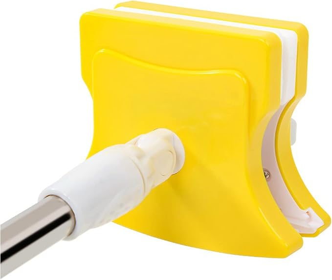 Double-Side Magnetic Glass Cleaner with 360 Degree Rotation Head and Stainless Steel Extension Pole Home Cleaning Wiper for High-Rise Windows 5-36cm Green (Yellow)