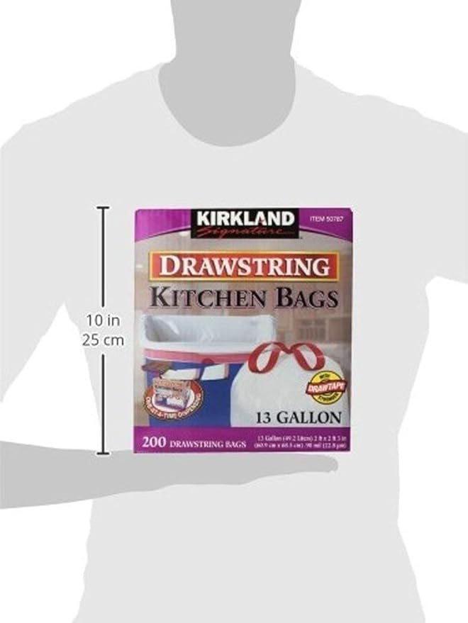 KIRKLAND SIGNATURE Drawstring Kitchen Trash Bags - 13 Gallon 200-Count (Pack of 2)