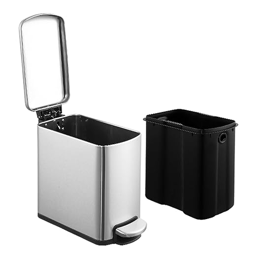 LinTimes 1.6 Gallon Slim Bathroom Trash Can 6 Liter Stainless Steel Small Garbage Can with Lid and Removable Inner Bucket for Bedroom Toilet Office