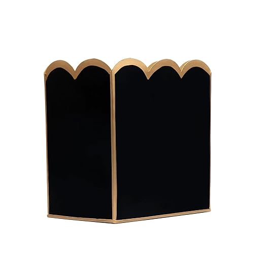 Jaye's Studio Gracie Scarlett Scalloped Baskets Black Waste Basket for Bathroom Office &amp Bedroom Trash Can Decorative Metal Magazine Holder Rectangle Garbage Can for Modern Home Decor 7”x10”x7