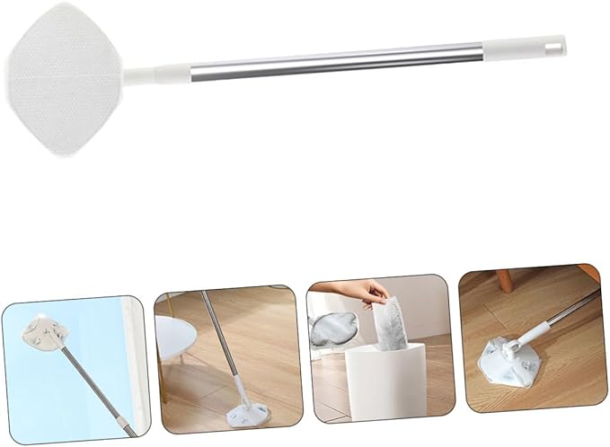 Rotating Head Dust Mop for Hardwood Floors with Refillable Dry Pad and Detachable Handle Triangle Corner Cleaning Mop Set with Face Towel for Household Floor and Wall Dust Removal