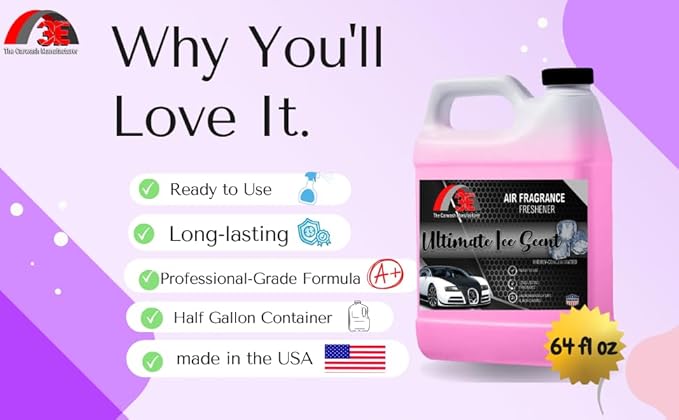 3E Ultimate Ice Air Freshener &amp Odor Eliminator - All-Natural Deodorizer Ready-to-Use Fragrance for Cars Trucks SUVs RVs &amp More - 64 fl oz (Half Gallon)- Made in the USA