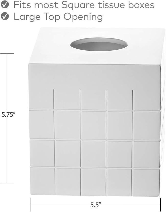 Creative Scents Polar White Tissue Box Cover Square – Decorative Tissue Holder for Bathroom Tissue Box Holder with Wide Opening - White Bathroom Accessories