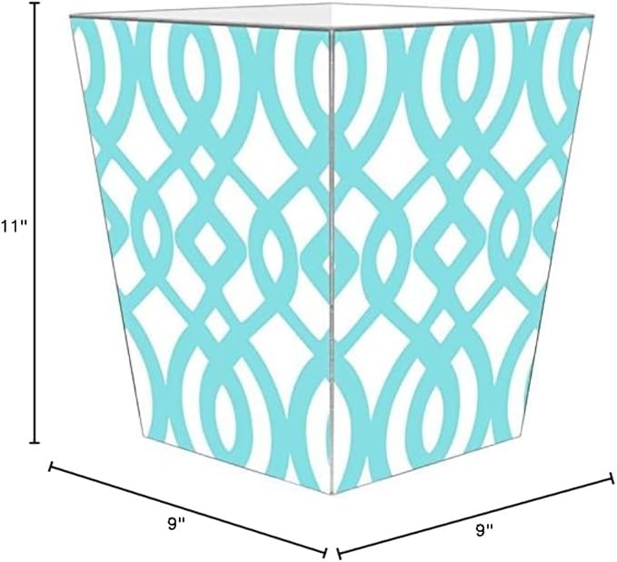 Marye-Kelley-Aqua Madison Wastepaper Basket Decoupage Wood Decorative Wastebasket for Kitchen Bathroom Bedroom Living Room Handmade Made in The USA