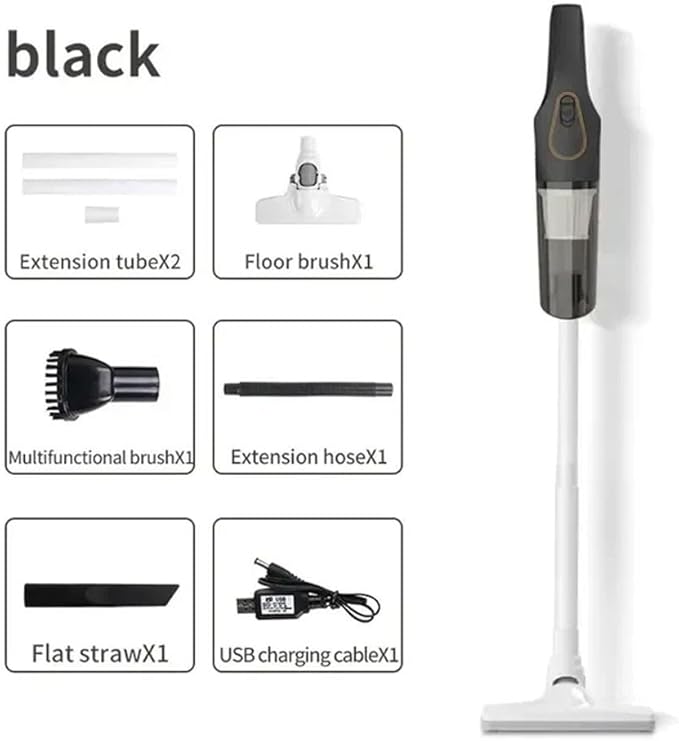 Cordless Vacuum Cleaner with Powerful Suction Motor Lightweight Design USB Charging for Multi for Surface Floor Carpet Dust Deep Clean(A-Black)