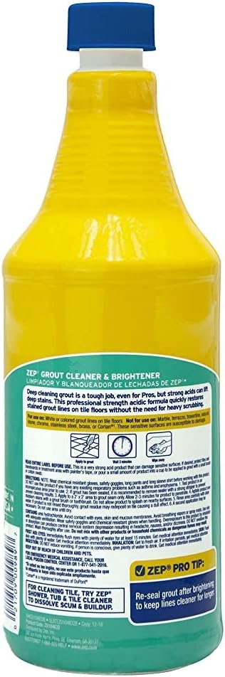 Zep Grout Cleaner and Brightener - 32 oz (Case of 12) ZU104632 - Make Grout Look New Again Just Like Magic
