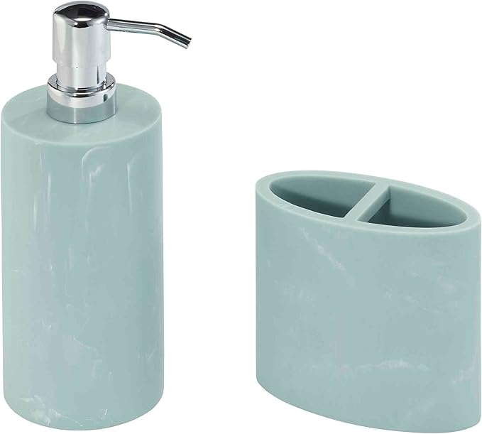 Nicole Miller - Bathroom Set 2pc Resin Countertop Accessories Dorm Room Essentials (Kendall Collection Oasis)