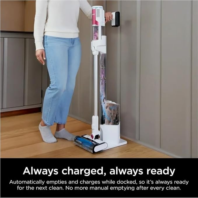 Sharks Cordless Stick Vacuum Cleaner with Auto-Empty Base Self-Cleaning Brushroll HEPA Filtration and 40-Minute Runtime – White
