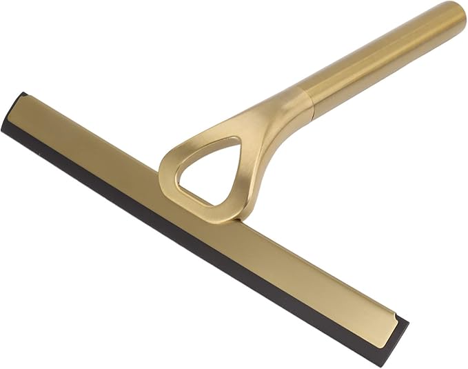 Shower Squeegee for Glass Doors with Adhesive Hook Gold Window Squeegee Rubber Scraper for Bathroom Window Mirror Car Glass Tile Wall