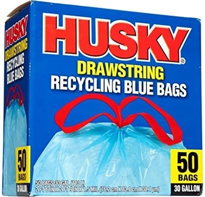 Husky HK30DS050BU 30-Gallon Drawstring Recycling Blue Bags 50 Count