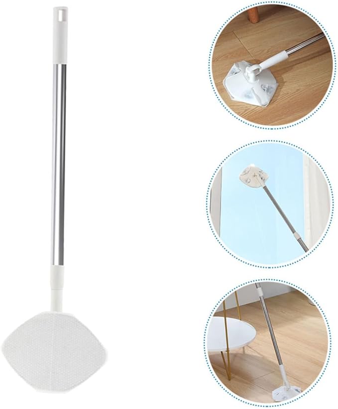 Rotatable Dust Mop with Sweeper and Refillable Dry Mop Pads for Hardwood Floors Household Cleaning Tool with Face Towel Pack