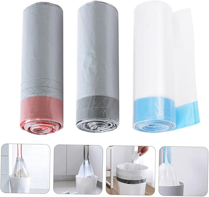 Beaupretty 1Set Disposable Trash Bags with Drawstring Handles Durable Rubbish Bags for Easy Lifting and Carrying Strong Pe Material Random Color Styles for Kitchen