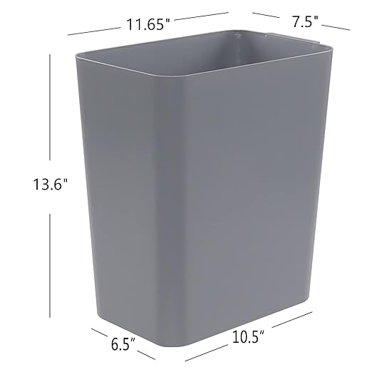 Basics Small Trash Can Rectangular Commercial Office Wastebasket 4.5 Gallon (Pack of 3) Grey