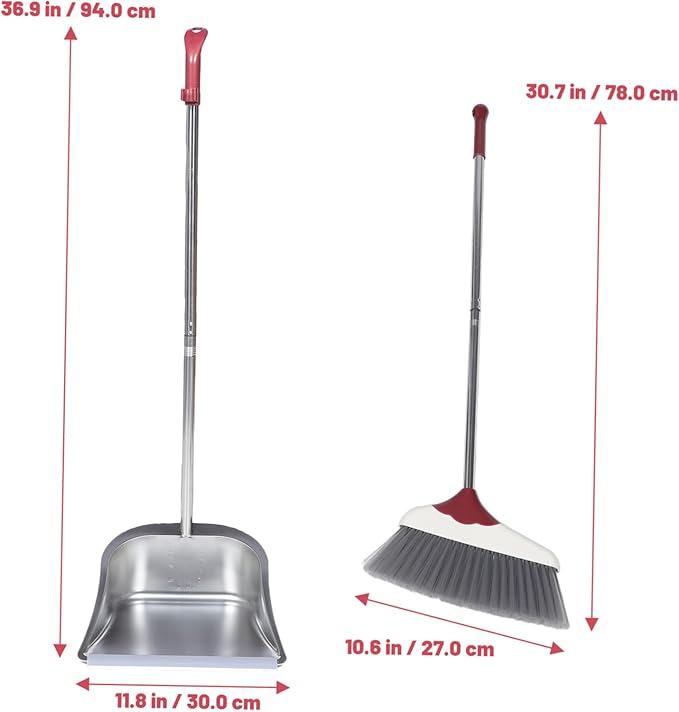 POPETPOP 1set Stainless Steel -Handle Broom and Dustpan for Home Cleaning Ergonomic Design Flexible Bristles Wind Dustpan for Easy Indoor and Outdoor Use