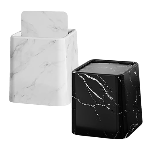 Alipis 2pcs Marble Pattern Trash Can with Swing Lid Compact Modern Bathroom Trash Bin for Bedroom Kitchen Office Home Decor Stylish Wastebasket