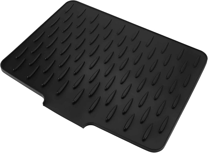 Dish Drainer Mat Silicone Drying Mat for Kitchen Counter Fast Drying Matt for Dishes Heat Resistant Non-Slip 15.75x12.6 Inch Black