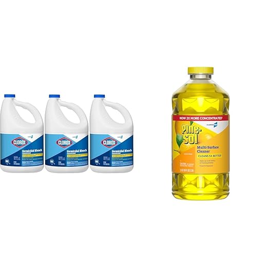 CloroxPro Germicidal Bleach 121 Ounce Bottle Pack of 3 + Pine-Sol Multi-Surface Cleaner Lemon Fresh 80 Fl Oz