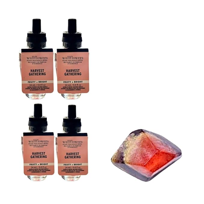 HARVEST GATHERING - White Barn Bath/Body Work - 4 Pack Wallflowers Home Fragrance Refills 0.8 fl oz / 24 mL and Stone Soap Natural (Packaging May Vary)