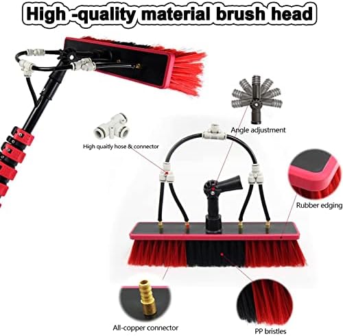 Window Cleaning Pole Kit Water Powered Telescopic Brush Extendable Cleaner for Greenhouse Roof Photovoltaic and Solar Panel Cleaning 3.6M-12M30cmbru