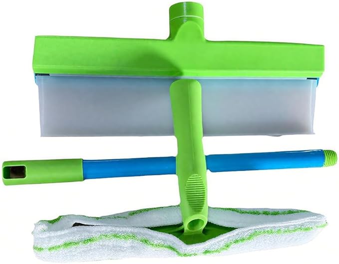 Aqua Blade 3-in-1 Window Cleaning Tool with Raznave Squeegee Rotatable Rubber Blade and Microfiber Scrubber – Streak-Free Glass and Mirror Cleaner