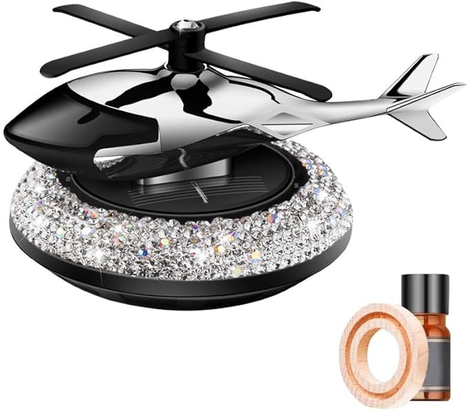 Diamond Car Air Fresheners with Solar Rotating Car Fragrance Diffuser Car Perfume Decoration Car Dashboard Aromatherapy Ornament Solar Helicopter Perfume Ornament Home Office Desktop Decoration E