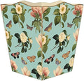 Marye-Kelley- Floral 1 on Aqua Wastepaper Basket Decoupage Wood Decorative Wastebasket for Kitchen Bathroom Bedroom Living Room Handmade Made in The USA