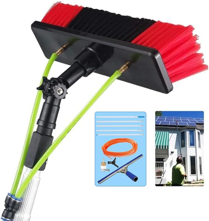 3-12m Water Fed Window Cleaning Pole with Squeegee Solar Panel Cleaner Roof Brush Extendable Extra Long Duster / 7m Pole / 30cm Brush Head