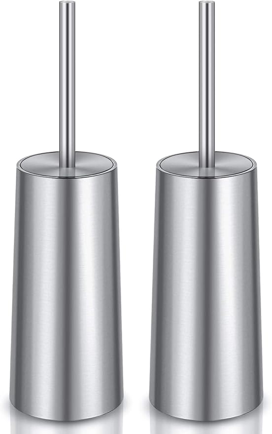 Toilet Brush and Holder 2 Pack Toilet Brush Stainless Steel Toilet Bowl Brush for Bathroom Toilet-Ergonomic ElegantDurable (Silver)