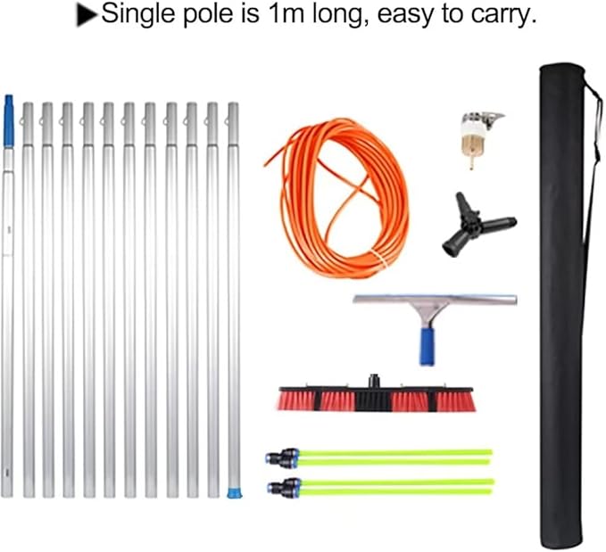 5m-12m Window Cleaning Pole Outdoor Water Fed Telescopic 2 in 1 Brush Squeegee Attachment Professional Extendable Cleaner Conservatory Roof Gutters(50cm Brush 9m Pole)