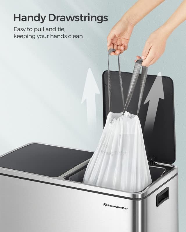 SONGMICS 4-Roll and 2-Roll Drawstring Trash Bags Bundle 8.5 Gal. Garbage Bags for 8 Gal. or 16 Gal. Dual Trash Cans Custom-Fit Liner Code 30A 270 Count Total White UKRB030A04 and UKRB30A02