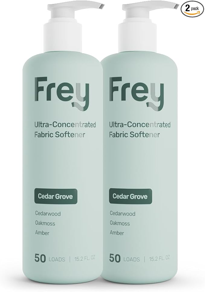 FREY Natural Liquid Fabric Softener &amp Conditioner | Laundry Softener for Clothing | Works In All Machines + HE | Powered by Natural Ingredients (2-pack Cedar Grove)