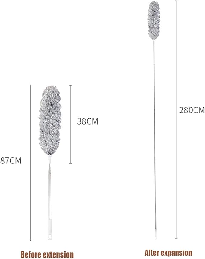 2.8M Extended Chicken Feather Duster Extendable and Curved Ceiling Cleaning Broom Home Electrostatic Dust Collector(2.8m 2PCS clothB)