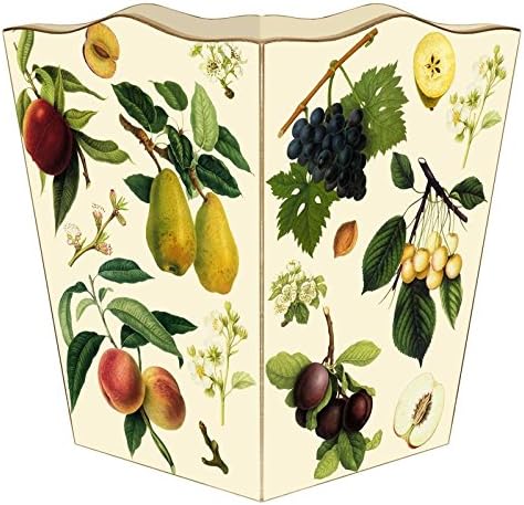 Marye-Kelley-Fruit on Ivory Wastepaper Basket Decoupage Wood Decorative Wastebasket for Kitchen Bathroom Bedroom Living Room Handmade Made in The USA