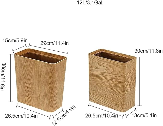 Garbage Can Walnut/Curved Willow Trash Can Wastebasket Square Garbage Bin for Living Room BedroomBathroom/Curved Willow Brown