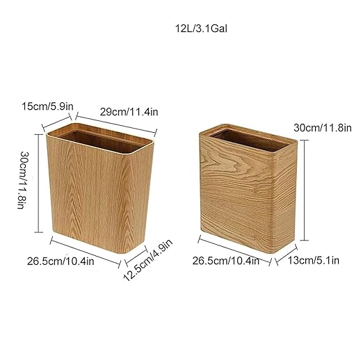 Garbage Can Walnut/Curved Willow Trash Can Wastebasket Square Garbage Bin for Living Room BedroomBathroom/Black Walnut