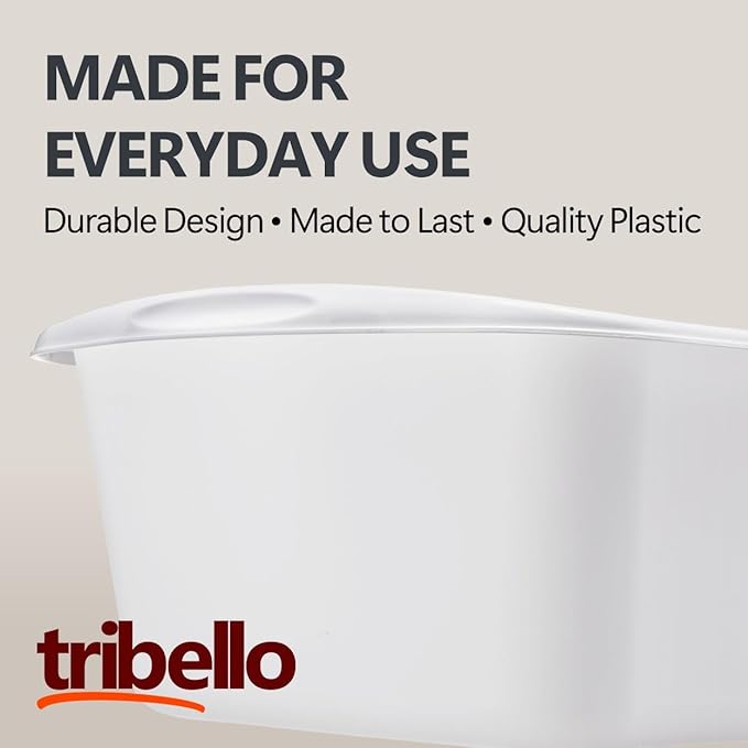Tribello 2-Pack Dish Pans for Kitchen Sink Plastic Tub Dishpan Wash Basin and Foot Bath for Soaking Feet Wash Bucket for Washing and Storage Cleaning Supplies - 12 Quarts - Heavy Duty - (White)