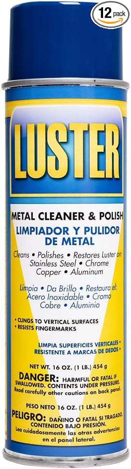Luster Metal Polish Aerosol - Water-Based Stainless Steel Cleaner | Removes Oil Food Stains Watermarks | Restores Shine to Stainless Steel Chrome Copper Aluminum No Greasy Film or Fingerprints 12