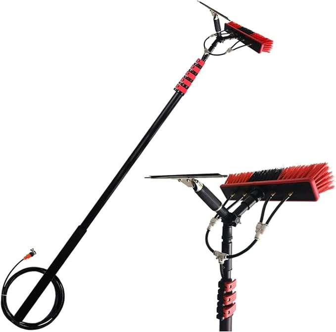 Water Fed Pole Kit Professional Solar Panel Window Cleaner with Squeegee Telescopic Window Glass Cleaning Brush &amp Pole Kit Truck Caravan Spray Washer Washing Equipment20FT/6M