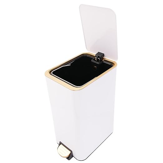 12L Slim Step Trash Can with Lid Soft Close 15.5 x 12 x 8.6in Size Stainless Steel Trash Bin Rectangular Wastebaskets Bin for Living Room Bedroom Office (White)