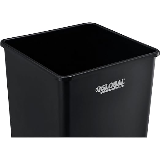 Global Industrial Square Plastic Garbage Can Open Top 55 Gallon Capacity Indoor/Outdoor Rated 19-1/2W x 19-1/2D x 34H Utility Trash Can No Lid Black