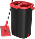 Tethys Flat Floor Mop and Bucket Set for Professional Home Floor Cleaning System with Aluminum Handle/2-Washable Microfiber Pads Perfect Home + Kitchen Cleaner for Hardwood Laminate Tiles Vinyl
