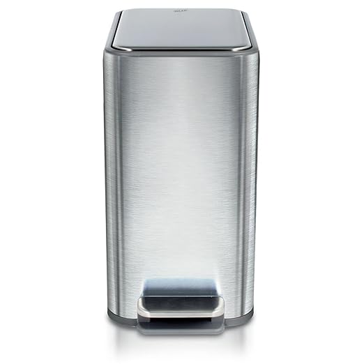 Glad Slim Bathroom Trash Can - Small Garbage Pail with Soft Close Lid &amp Step Foot Pedal | Narrow Stainless Steel Waste Basket with Removable Inner Bucket 2.6 Gallon