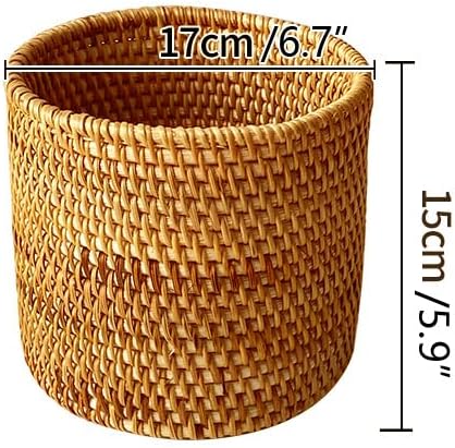 I-LAN Table Wicker Mini Trash CansBoho Rattan Desktop Storage BinRattan Cutlery Container HolderHome Decor Flower Pot Cover for Indoor Planter6.7x6.7x6