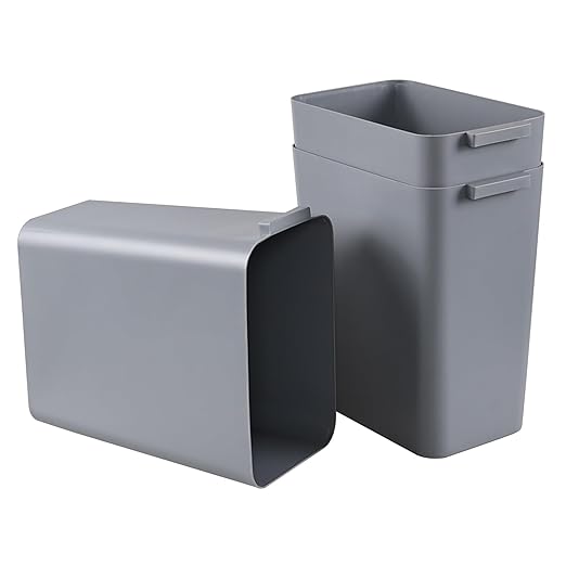Gloreen 16 L Plastic Rectangle Trash Bins 3 Pack Open Top Garbage Cans Grey