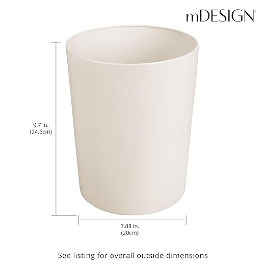 mDesign Round Metal Small 1.7 Gallon Recycle Trash Can Wastebasket Garbage Container Bin for Bathrooms Kitchen Bedroom Home Office - Durable Stainless Steel - Mirri Collection - Cream/Beige