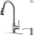 WEWE Kitchen Sink Faucet with Soap Dispenser Kitchen Faucet with Pull Down Sprayer 3 Modes Stainless Steel Single Handle Single Hole Pull Out Brushed Nickel Faucet for Bar Laundry RV Utility Sink